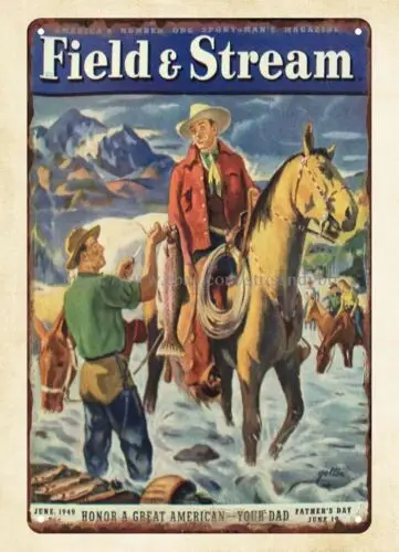 garden reproductions 1949 FIELD AND STREAM magazine cover metal tin sign