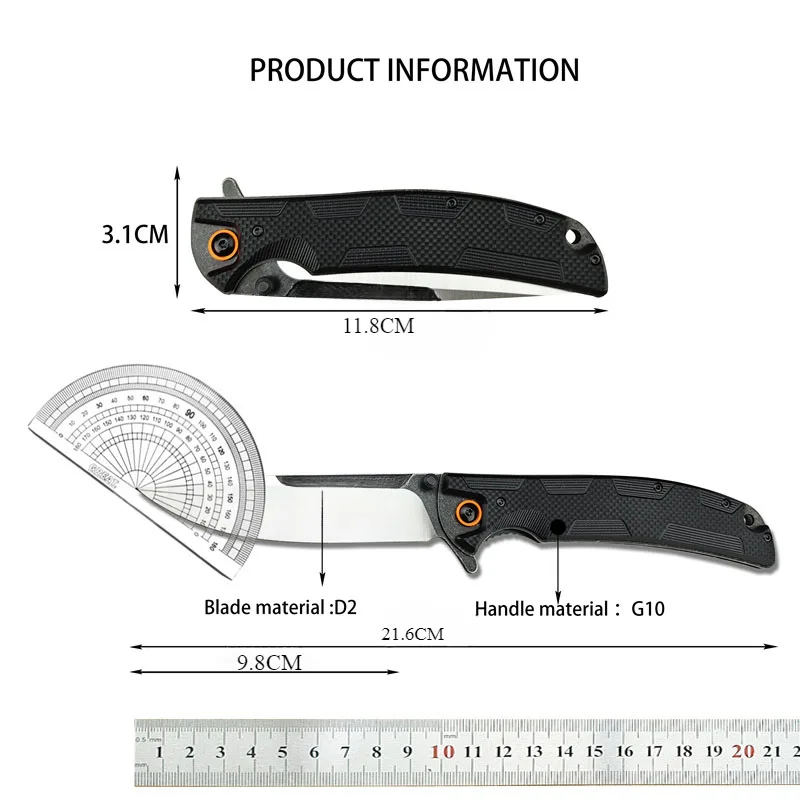 Folding 3 Colors Pocket Knives D2 Blade G10 Handles Outdoor Hunting Camping Self-defense Multifuctional Tactical EDC Knife Tool