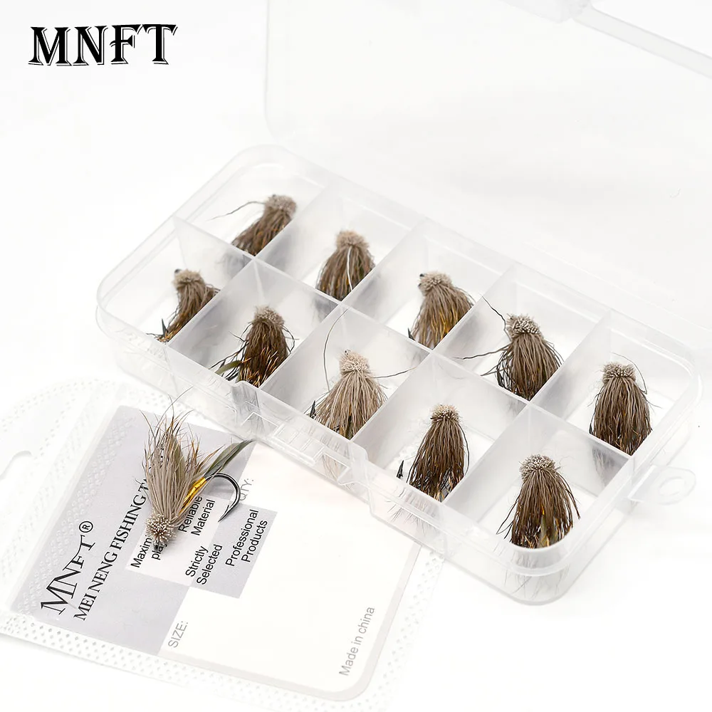 10 Stück Hirschhaar Muddler Minnow Fly – braune Farbe 6 #   Goldener Körper für Barschforellen-Angelköder, Dampfgarer