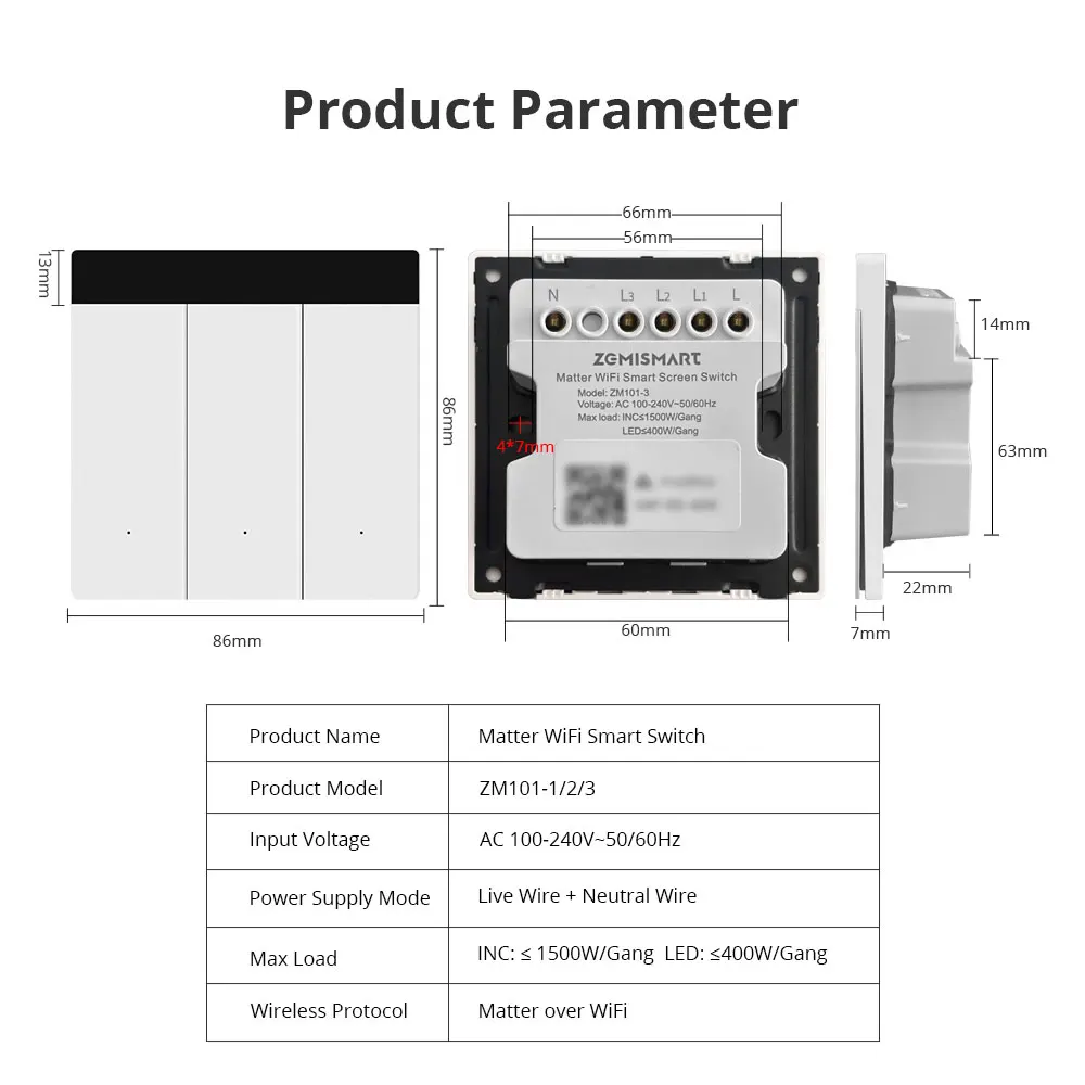 Zemismart Matter Over WiFi Nome fai da te Interruttore Pulsante con supporto schermo di visualizzazione Homekit Controllo Google Home Smartthings
