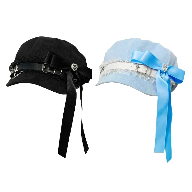 U90E Girls Teens Hat Woman Baseball Caps with Bowknot Decals Woman Teens Spring Sunproof Japanese Hat