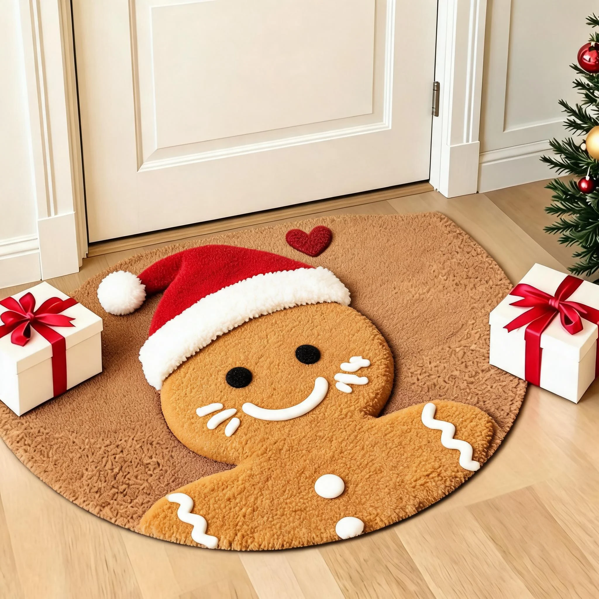 VIKAMA Christmas Santa Claus Semi Circular Doormat Non Slip Absorbent Floor Rug for Entryway Kitchen Bathroom Holiday Home Decor