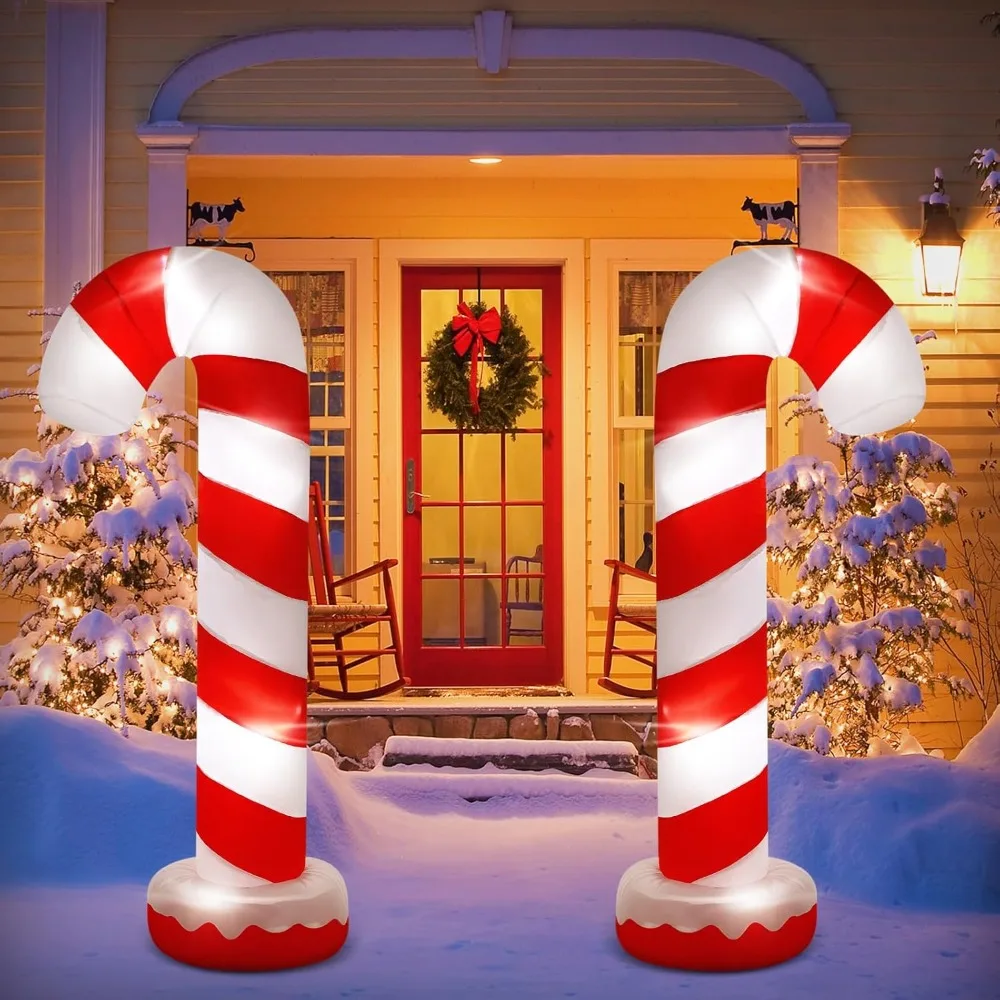 

2 Set 5 ft Candy Cane Christmas Inflatables Decoration with Built in LEDs Lighted and Air Blower, Blow up Giant Xmas Ca