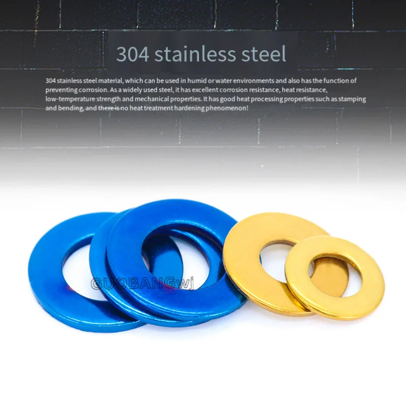 

Titanium Blue Motorcycle Washer Stainless Steel Flat Plain Shim M4 M5-M12 Titanium Gold Gasket Anti-rust Engine Decoration 1PCS