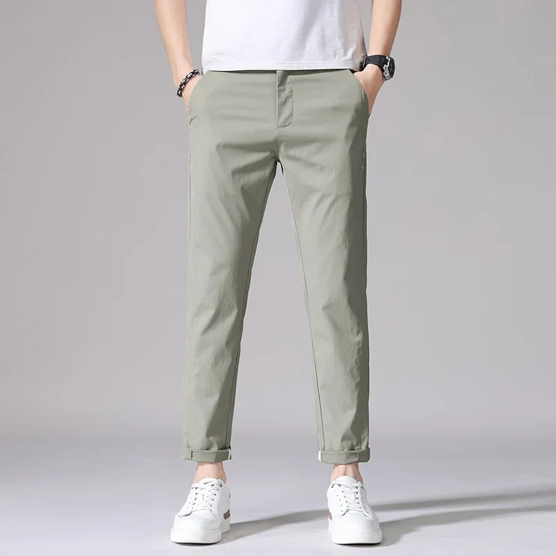 Brand Clothing Fashion Slim Fit Stretch Gray 2025 New Summer Pants Casual Chic Men Solid Color Business Trousers Male