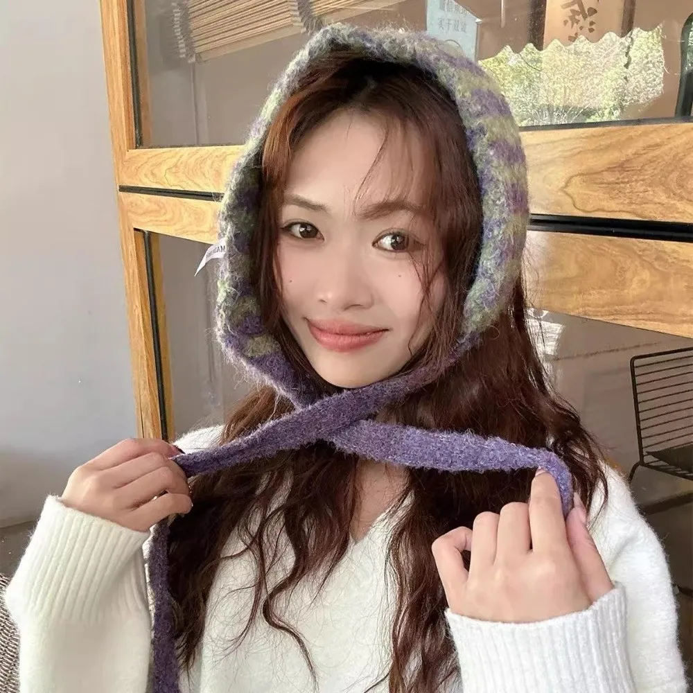 

Вязаный шарф в полоску с узором в полоску, зимний шарф двойного назначения для защиты ушей, теплый материал, шейный ободок в корейском стиле, холодная погода