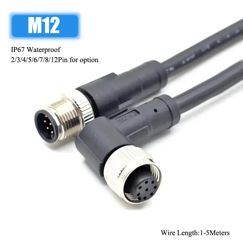 Waterproof M12 Connector Cable IP67 2/3/4/5/6/8/12 Pin Male Female Threaded Aviation Plug Wire for Data,Telecom Systems 1-5M