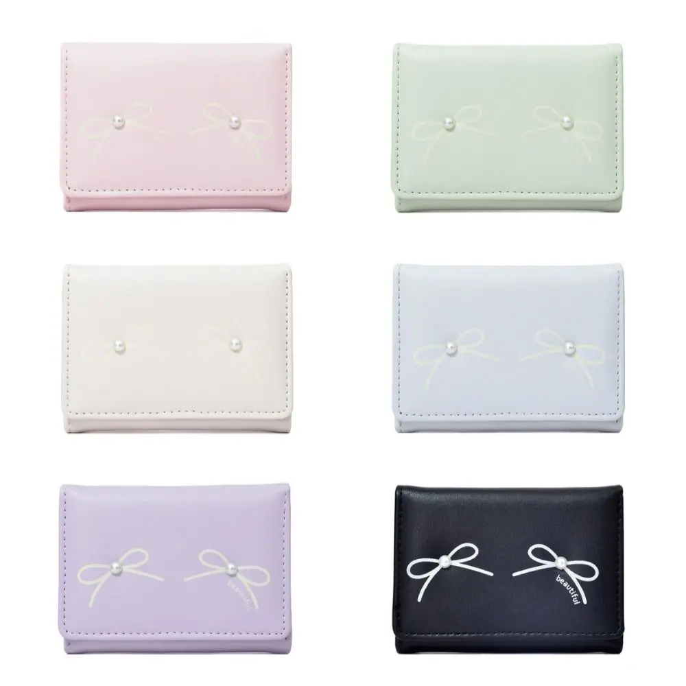 Waterproof Bow Short Folding Wallet Handheld Lightweight Money Purse Bag PU Leather Korean Style Heart Photo Card Holder Female image 6