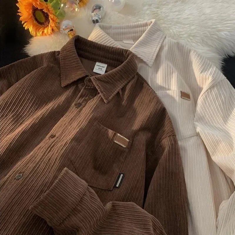 Korean Fashion Long Sleeve Corduroy Shirts Sweatshirts Men Clothing Retro Spring Autumn Casual Mens Shirts