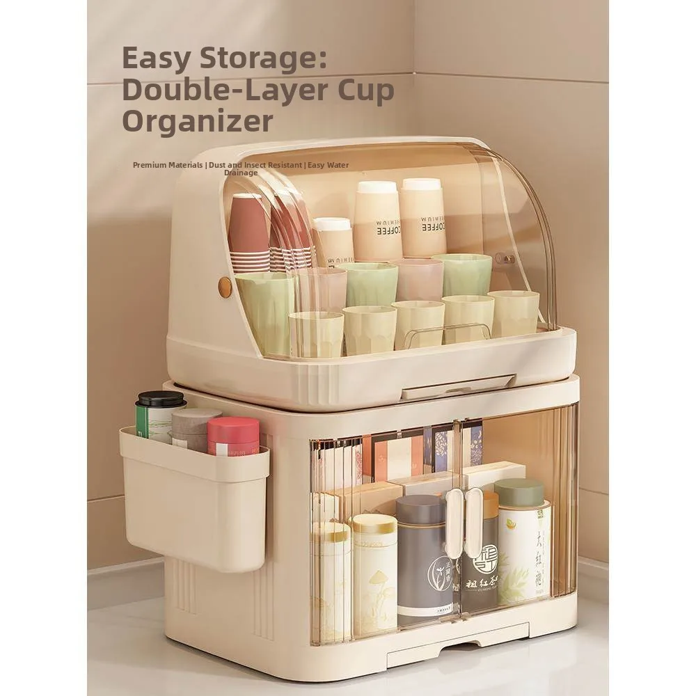 

Двухслойный подстаканник с защитой от пыли, дренажем для чашек, органайзер для чайного сервиза, настольный органайзер для хранения, пластик