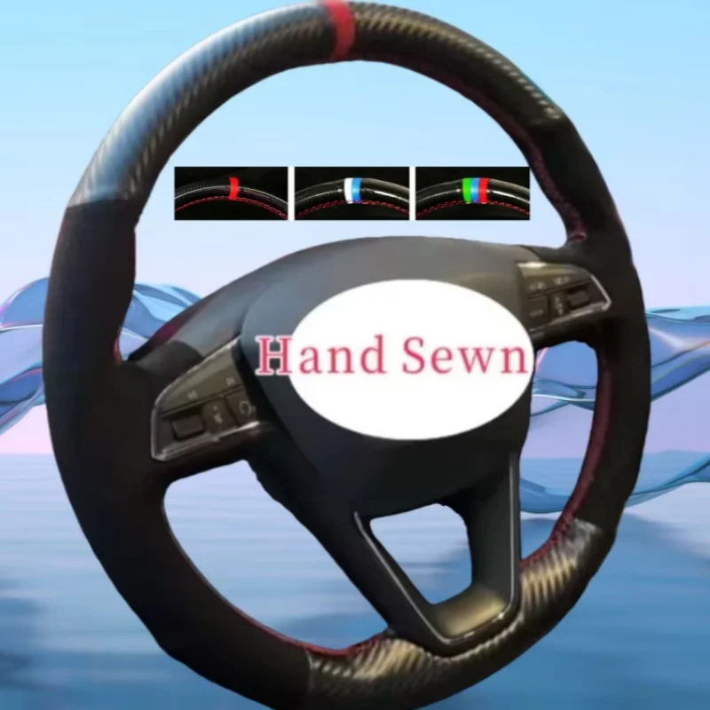 

Чехол на руль из карбона и замши для Seat Leon, 5F Mk3 2013-2020, Ibiza 6J, Tarraco, Arona, Ateca, Alhambra