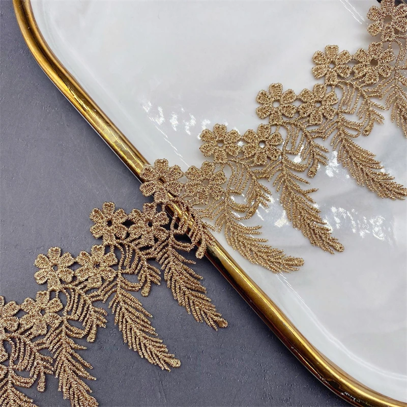 19 yards Rose Gold Color Floral Applique Lace trim Hollow Out Feather trim for Craft sewing Doll's dress Costume Supply DIY