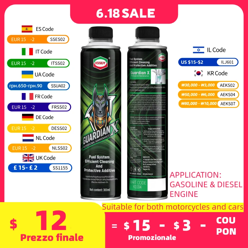 THREEON GUARDIAN Carbon Removal Protective Fuel Additive Fuel System Cleaner 50% High PEA Formula Fits Diesel & Gas Car