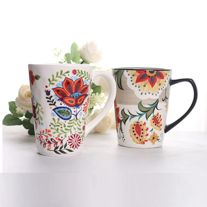 Creative Bohemia Mug Hand Painted Ceramic Tea Milk Stave Cups with Handle Coffee Drinkware Mugs Novelty Birthday Gifts