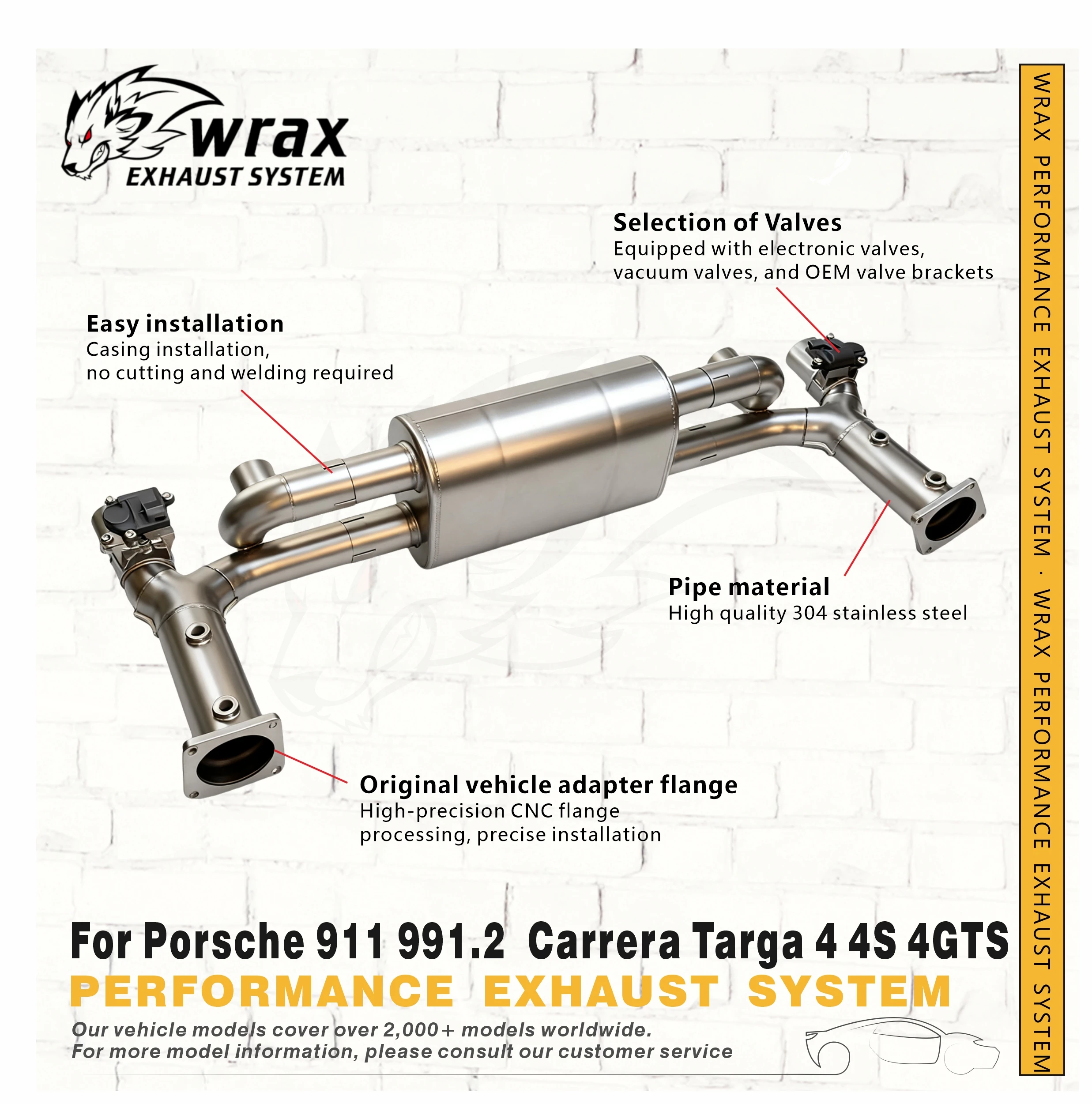 

WRAX Soprt Exhaust for Porsche 911 991.2 Carrera Targa 4 4S 4GTS 3.0T Wireless Remote Valve Corrosion-Resistant Steel
