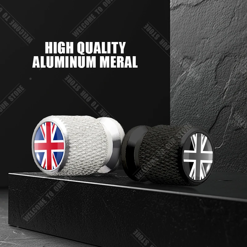 Car CNC Aluminum UK Flag Emblem For Mini Cooper Jaguar Land Rover Ford Opel Honda Nissan 4pcs Tire Valve Air Port Stem Cover Cap