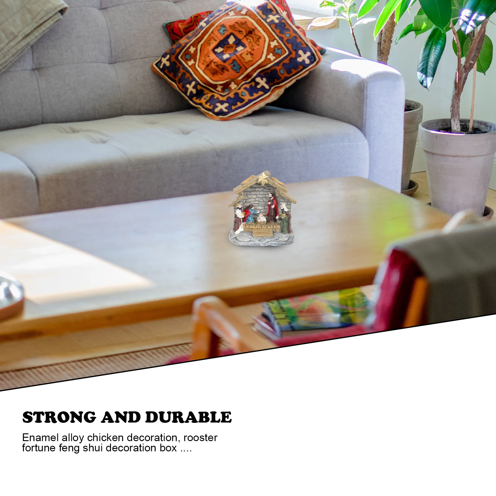 

1 set 1 Set Resin Manger Scene Nativity Statue Indoor Religious Ornament Church Decoration Home Holiday Adornment Small Decor