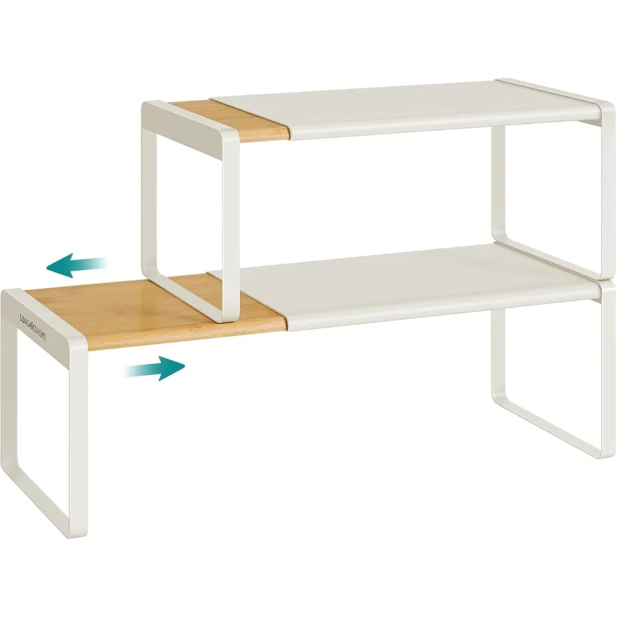

Spice Racks Expandable Cupboard Shelf Orgnizers Kitchen Counter Shelves Bamboo and Metal SpaceSaving Shelving Stackable Natural
