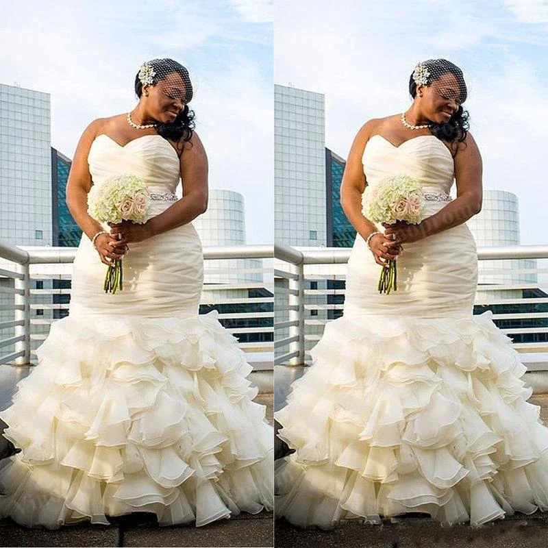 Vestidos De novia africanos personalizados De talla grande, Vestido De novia De sirena con volantes De novia, vestidos De novia De Organza para niñas negras