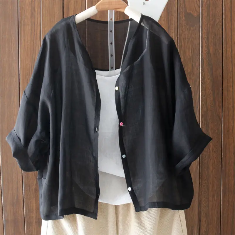 Elegante Losse Kantoor Dames Kleding Mode Casual Eenvoud Korte Mouw Comfortabele Effen Kleur Knop Zomer Blouses