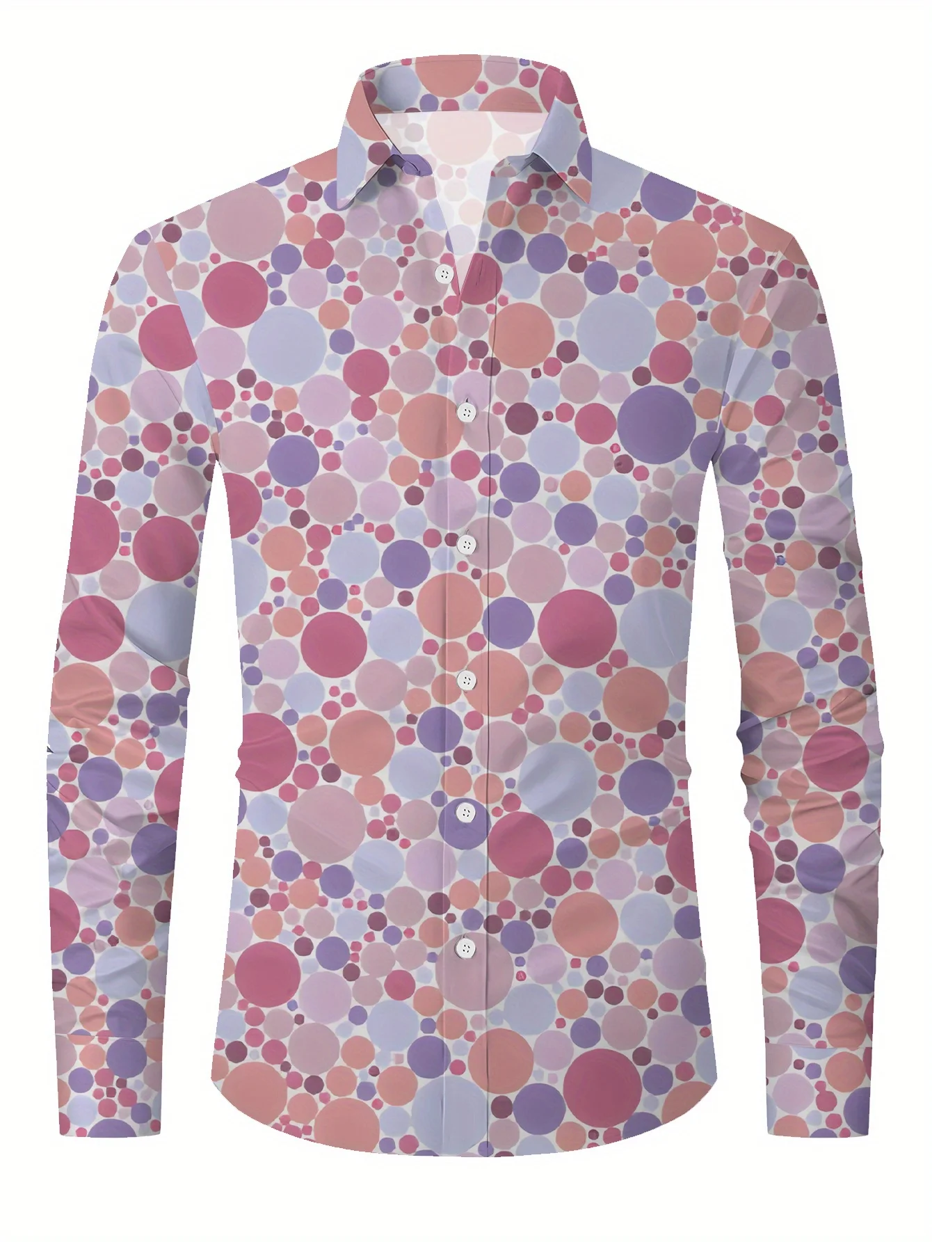 Men'S Stylish Dopamine Splicing Patterned Shirt - Long Sleeve, Button-Up, Lapel Collar, Regular Fit, All-Season Wear,