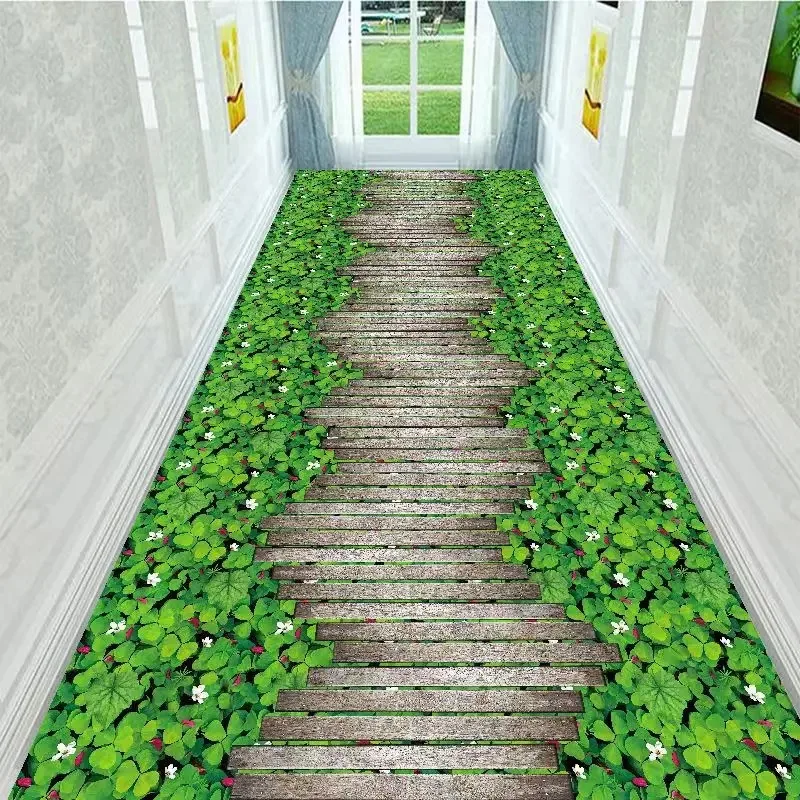 3D Corridor Green Garden Path Long Carpet Living Room Decoration Home Aisle Non-Slip Floor Mats Modern Luxury Entryway Decor Rug
