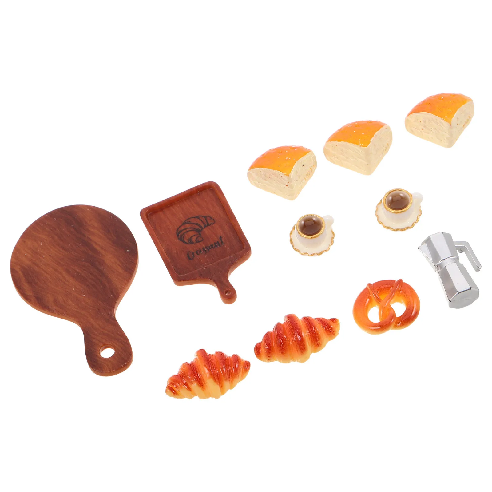 1Set Miniature Dollhouse Food Realistic Resin Bread Coffee Breakfast Pretend Play Bakery Miniature Kitchen Simulation Decor