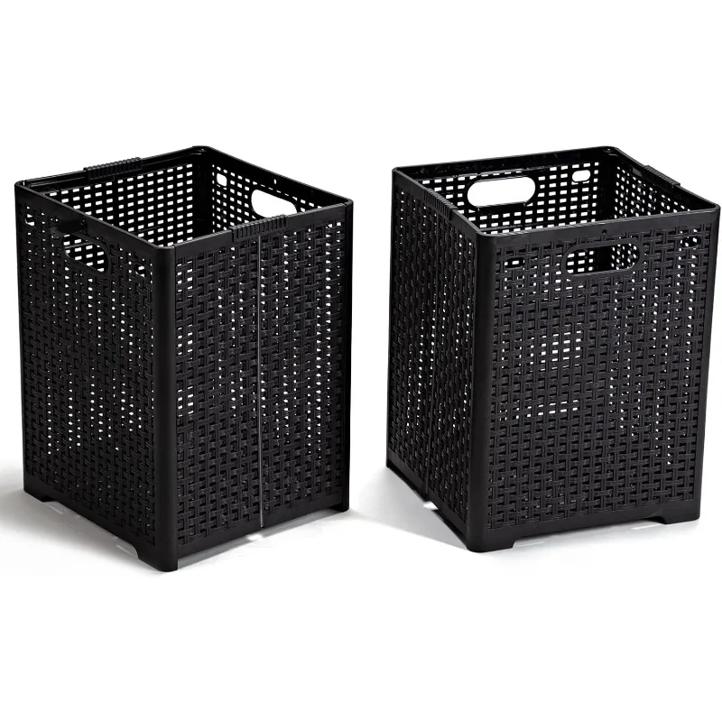 

Складные пластиковые корзины для белья, 42 л, складная корзина для белья, упаковка из 2 шт. (черный)