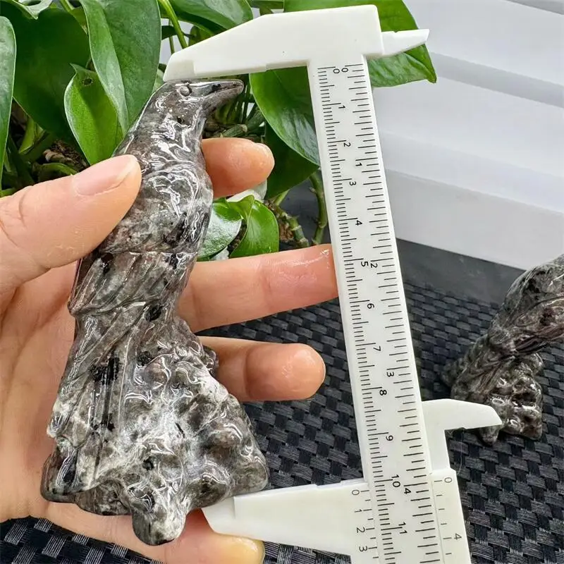Natural Yooperlite Crow Carving Figurine Room Ornament Healing Gem Collection Decoration 1pcs