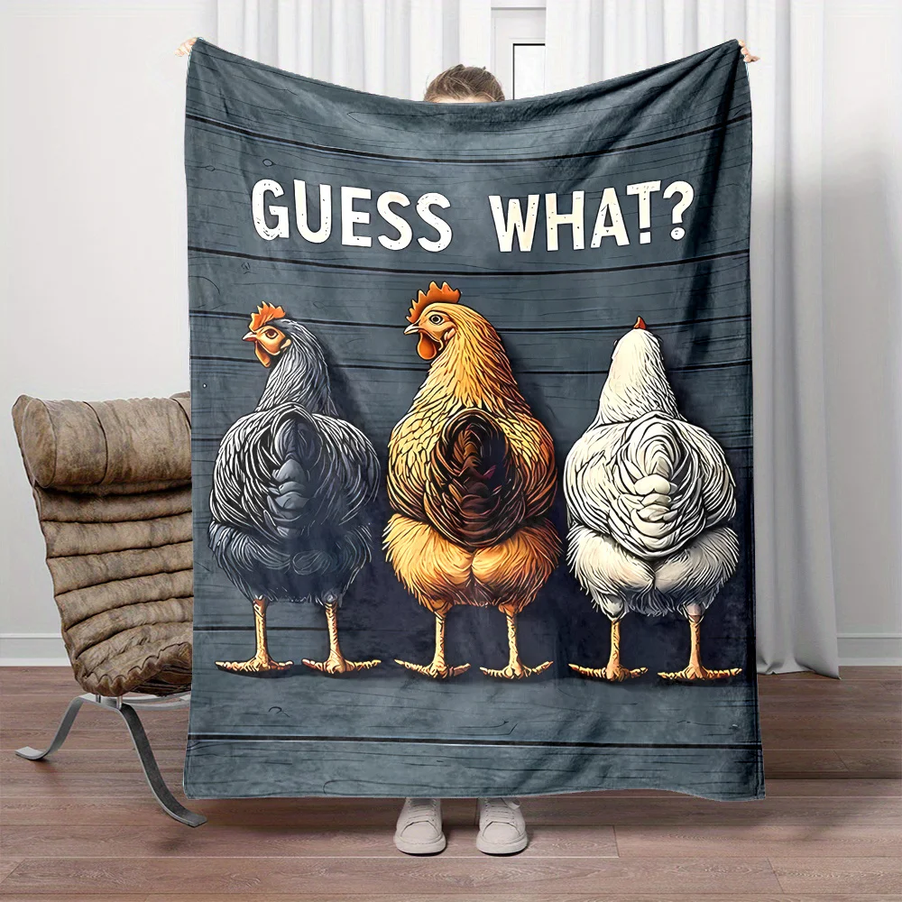 Funny Chicken Quote Blanket Cozy Nap Throw Plush Guess What Gift for Couch Lap Fall Winter Decorative Throw Blanket