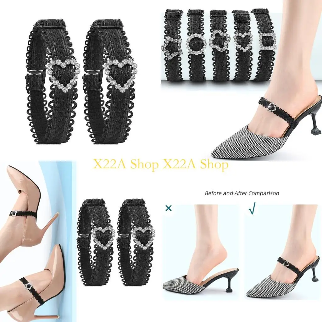 Unique 1 Pair Elastic Shoe Straps with Rhinestones for High Detachable Design