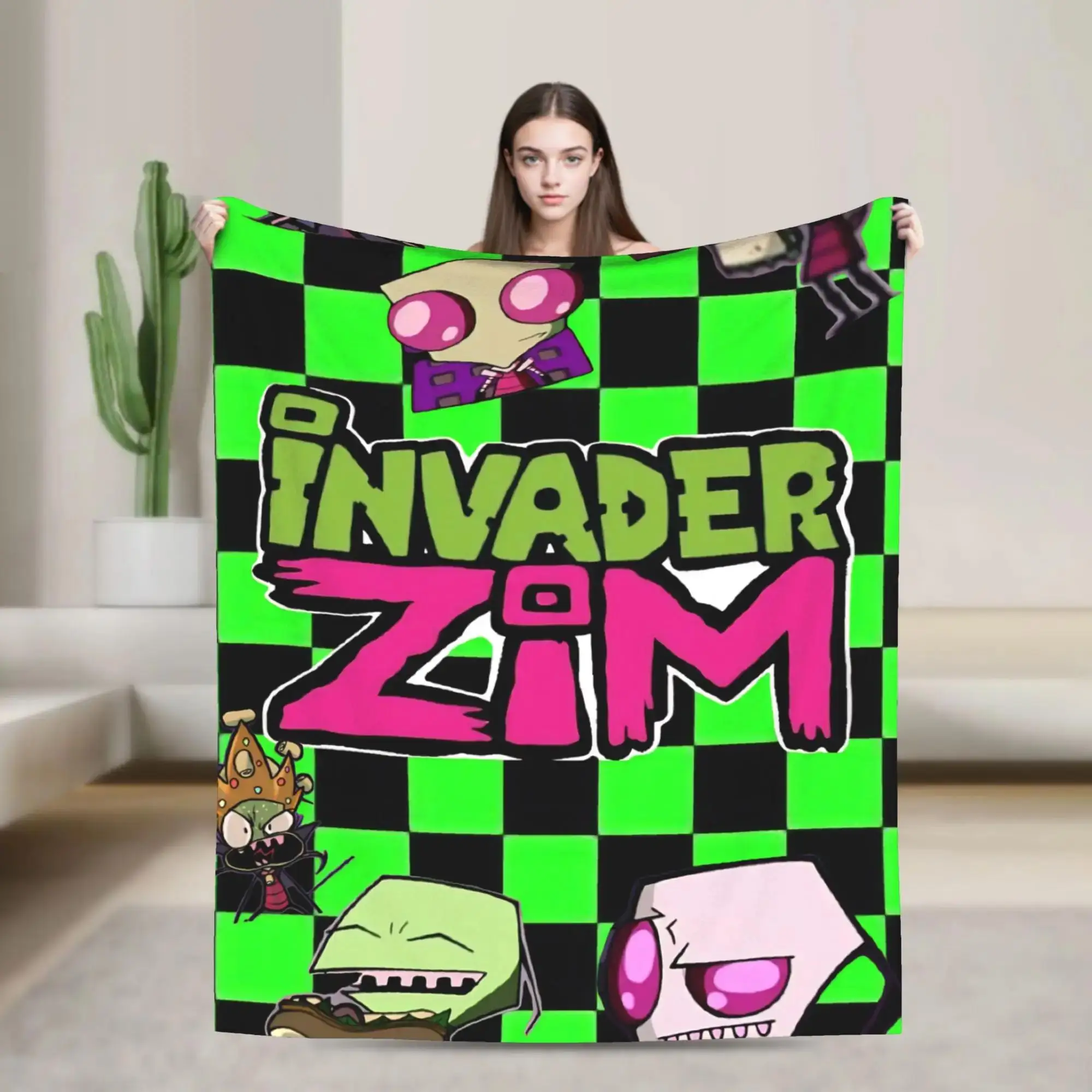 

Мягкое теплое флисовое одеяло с мультяшным принтом Invader Zim, плед для кемпинга, для дивана, кровати, домашнего декора, уличный тренд