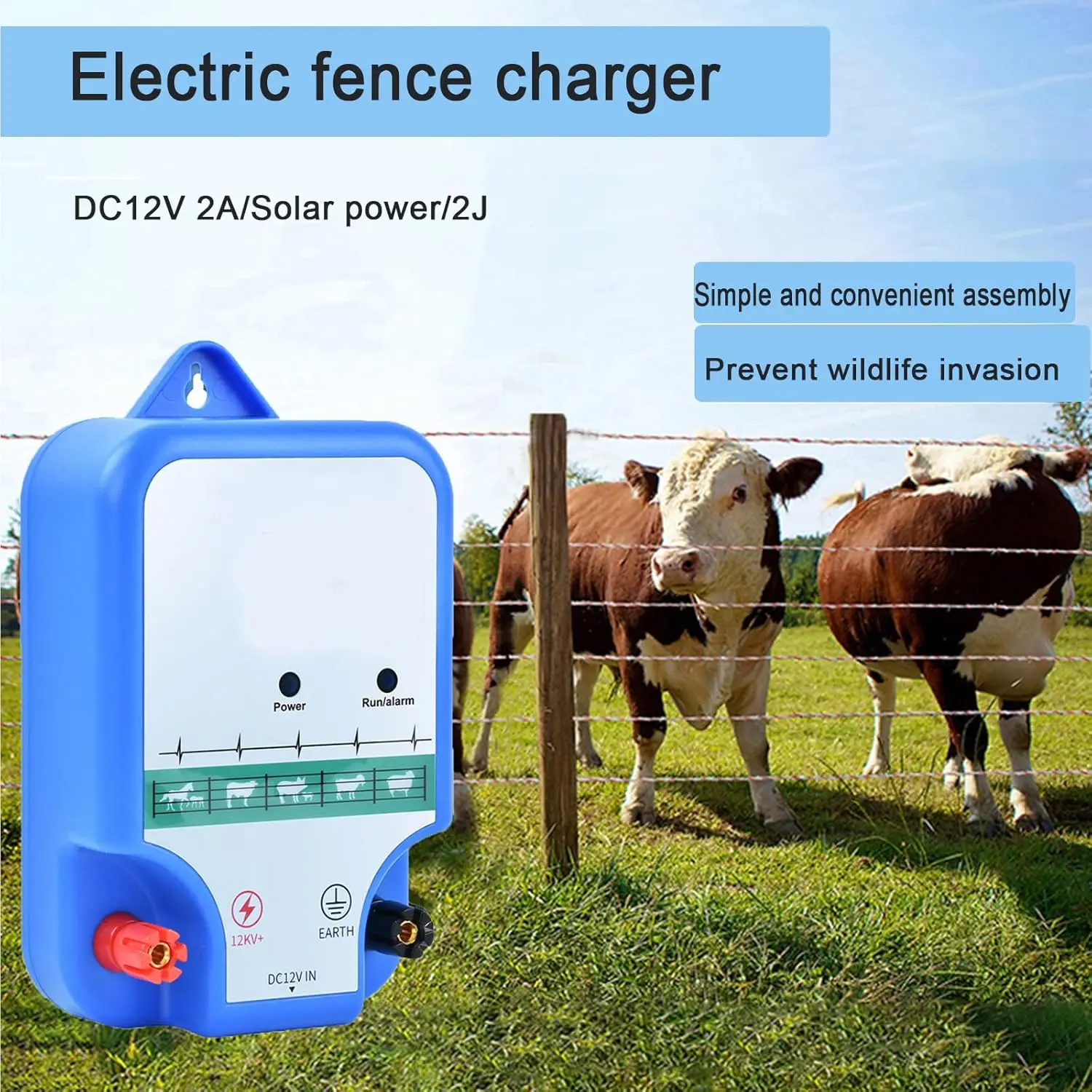 Electric Fence Charger 15km 2 Joules Electric Fence for Livestock Plug-in Power Supply for Wildlife Prevention, Farm, Poultry,