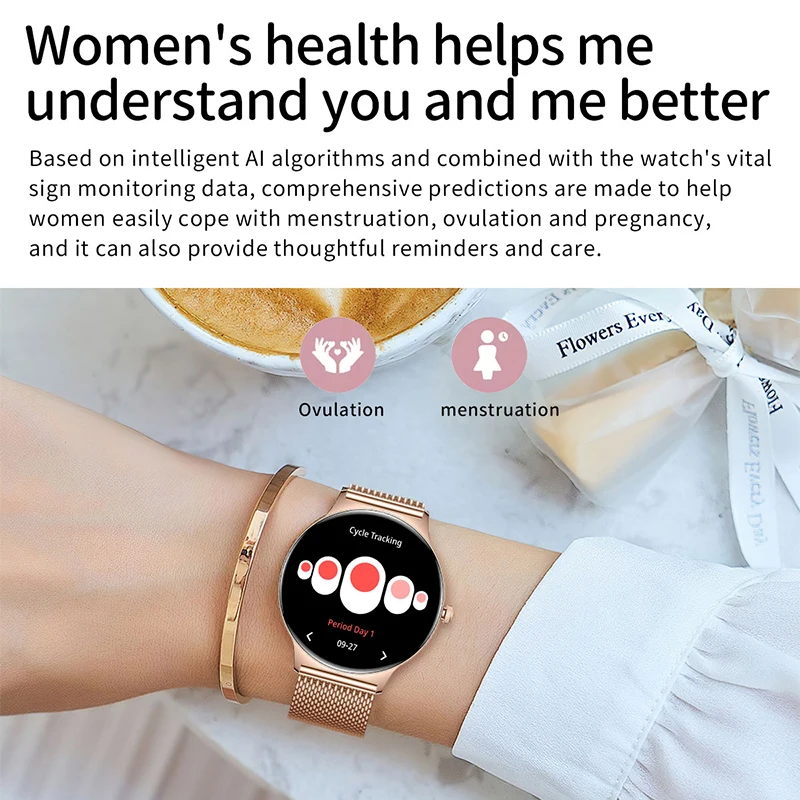 Imosi-女性用Amoledスマートウォッチ、大画面、Bluetooth通話、ヘルスモニタリング、ファッション、1.43インチ