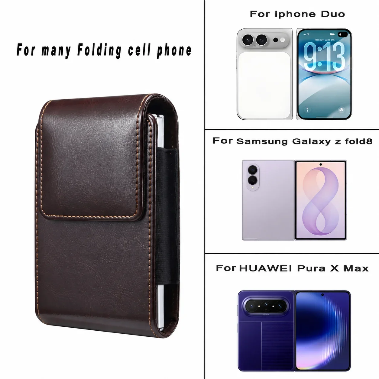 Phone Bag Pouch Genuine Leather Cover for Iphone Duo for Samsung Z Fold8 for Xiaomi Fold 8 Best Protection Case