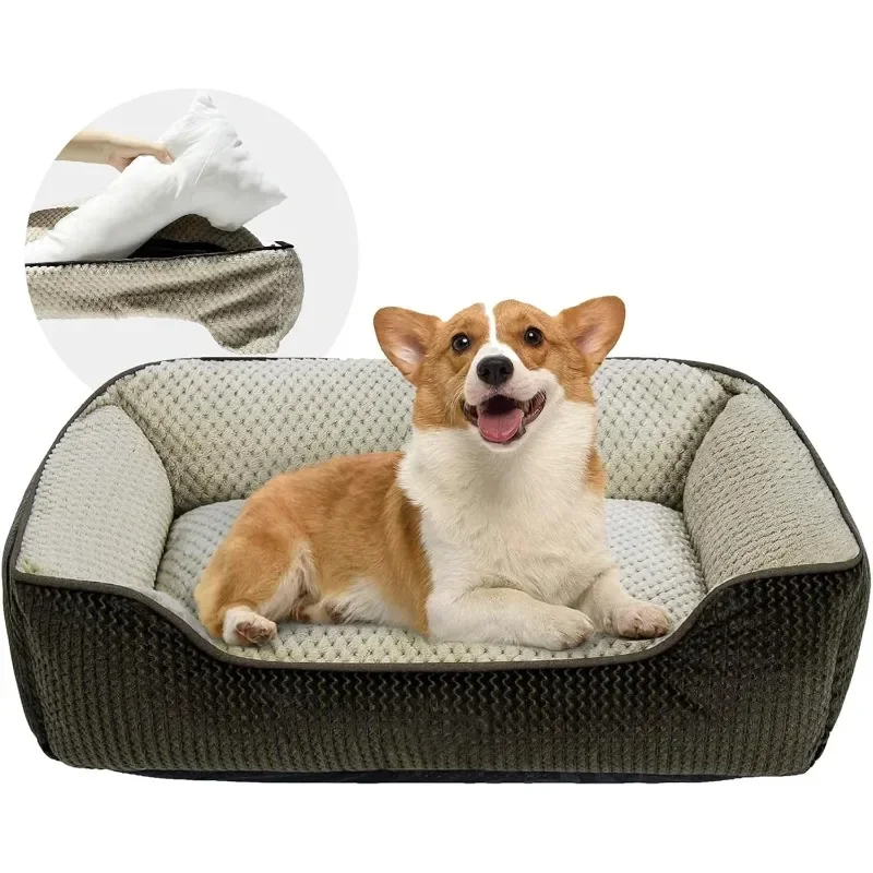 

Removable Washable Dog Bed for Medium Dog Easy Clean - Rectangle Pet Bed for Large Cats with Zipper Cover Bolster Cuddle