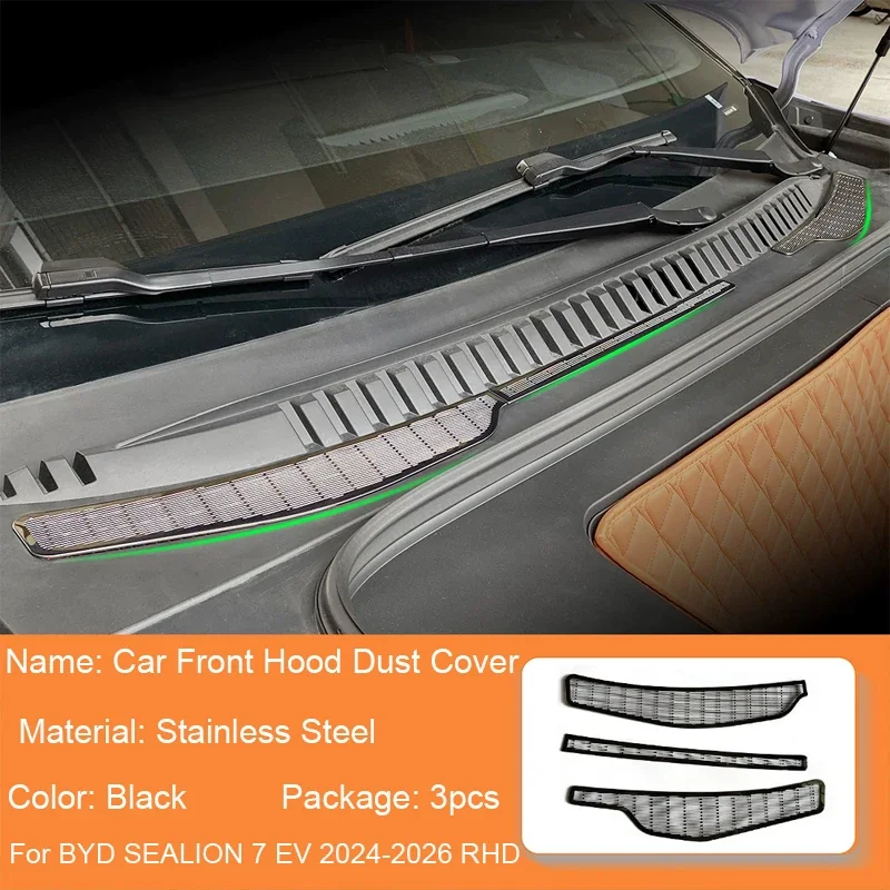 Car ABS Front Hood Dust Cover Sequins Front Engine Compartment Anti-Clog Cover Auto Accessories For BYD SEALION 7 EV 2024-2026