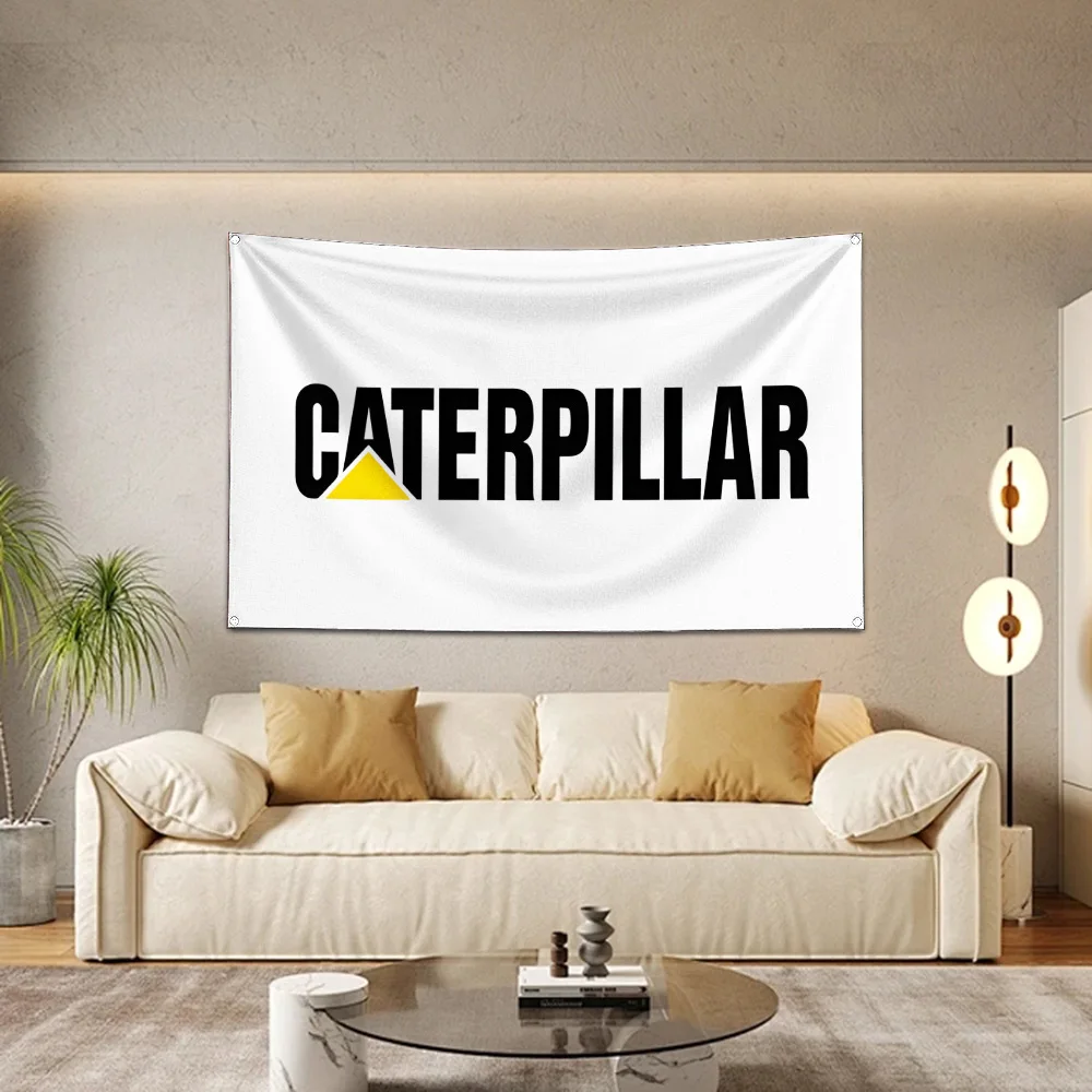 60x90cm  Caterpillars Excavator Flag Polyester Digital Printing Banner for Garage Wall Art Out Door Decoration