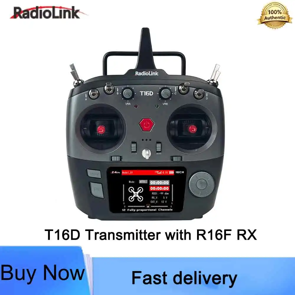 RadioLink T16D 16 Channels Transmitter 2.4GHz with R16F Receiver Remote Controller for Car Boat Drone RC Parts