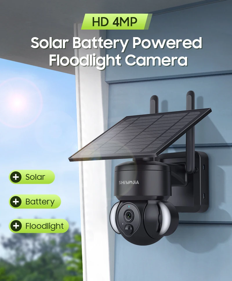 SHIWOJIA Outdoor Camera 4G / Wifi Solar Powered 7500mAh Battery with 5W Solar Panels 4MP Color Night Vision Wireless Garden CCTV