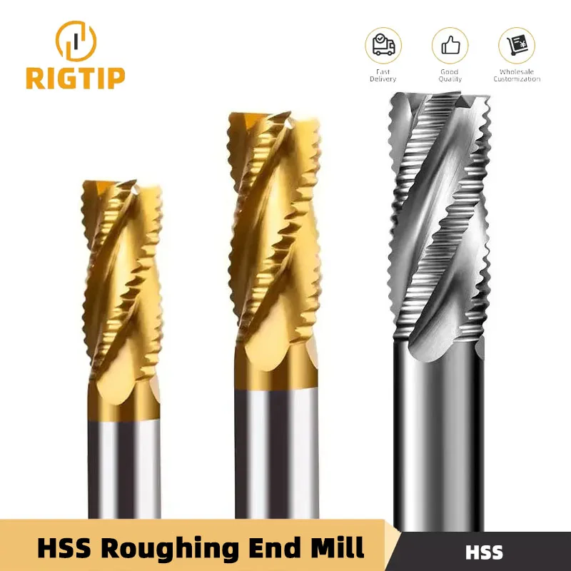 RIGTIP Fresa de desbaste HSS 3 4 flauta dientes de paso fino mecanizado de acero de aluminio revestimiento de estañado herramienta de Metal de baja velocidad 6mm 7mm 8mm 10