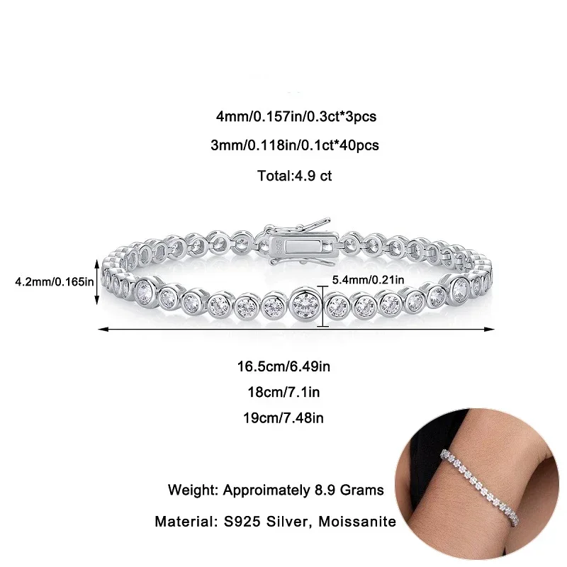 

Apaison Full Round Moissanite Tennis Bracelet for Women Men Party Fine Jewelry 925 Sterling Silver Bangle With GRA Certificate