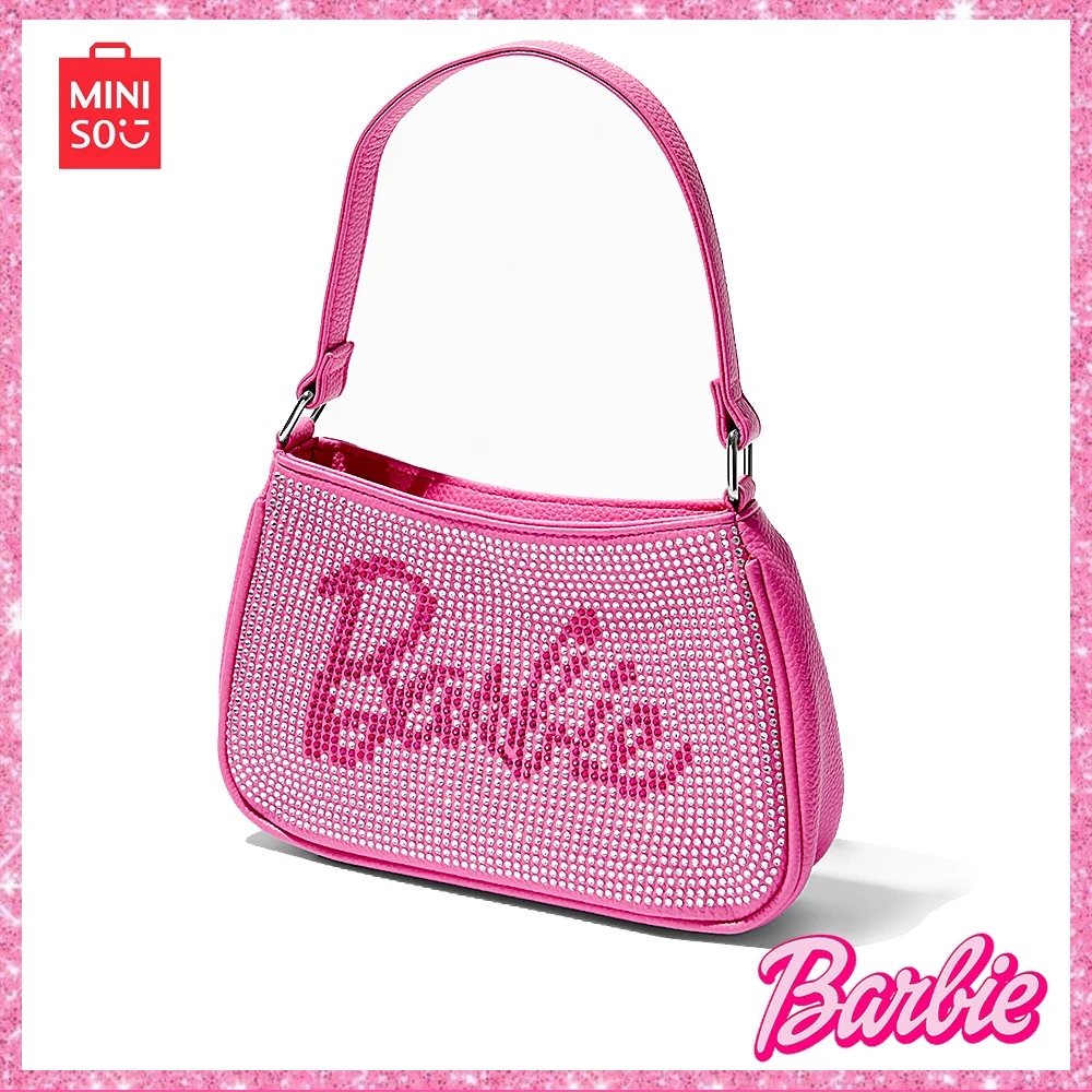 

2023 New Miniso Barbie Authentic Diamond Pink Fashion Brand Ins Goddess Shoulder Bag for Girls' Birthday and Christmas Gift