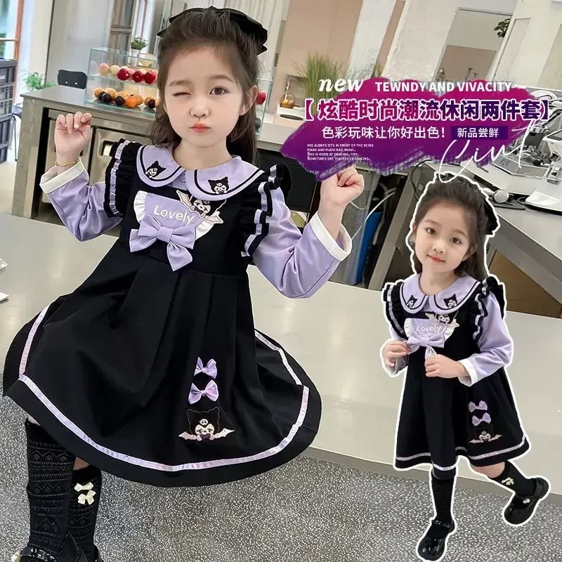 

Girly Heart Kawaii Sanrio Anime Children Long Sleeve Shirt Set Kuromi Cute Cartoon Jk Pleated Skirt Fashion Gifts for Kids