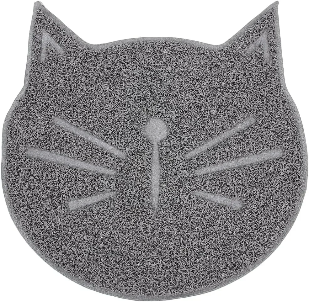 Washable Cat Litter Mat with Scatter Control, Cat Shape, Easy Clean, Large Litter Box, Grey