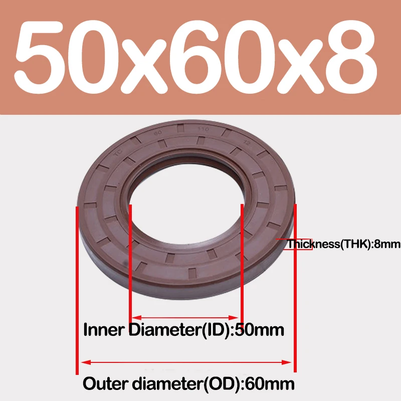 ID 50/52/53/54/56/58 ミリメートル、FKM フレームワークオイルシール TC フッ素ゴムガスケットカバーダブルリップベアリングシャフト用スプリング付き、ID * OD * THK