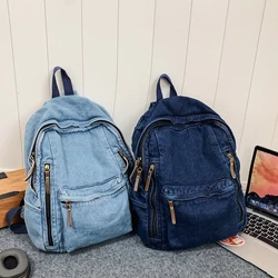 Annmouler New Fashion Women Backpack Large Capacity Daypack Jeans Rucksack Multi-pockets Student School Bag