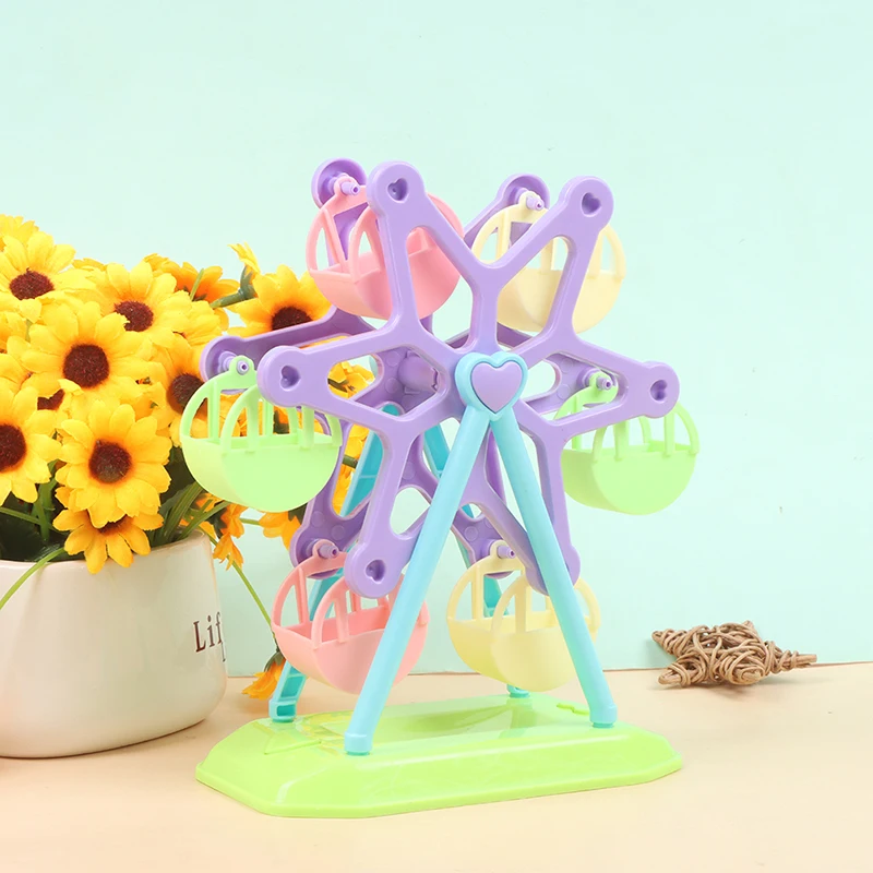 Three-Color Rotating Ferris Wheel Model Toy Baby Stroller Early Education Toy Stroller Toy For Children Doll House Accessory 1PC