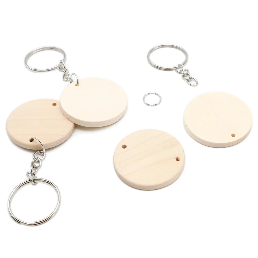 Wholesale 100 Pcs Round Wooden DIY Keyring with Keychain Wood Tags with Hole Reminder Record Calendar Wood Chips DIY Crafts