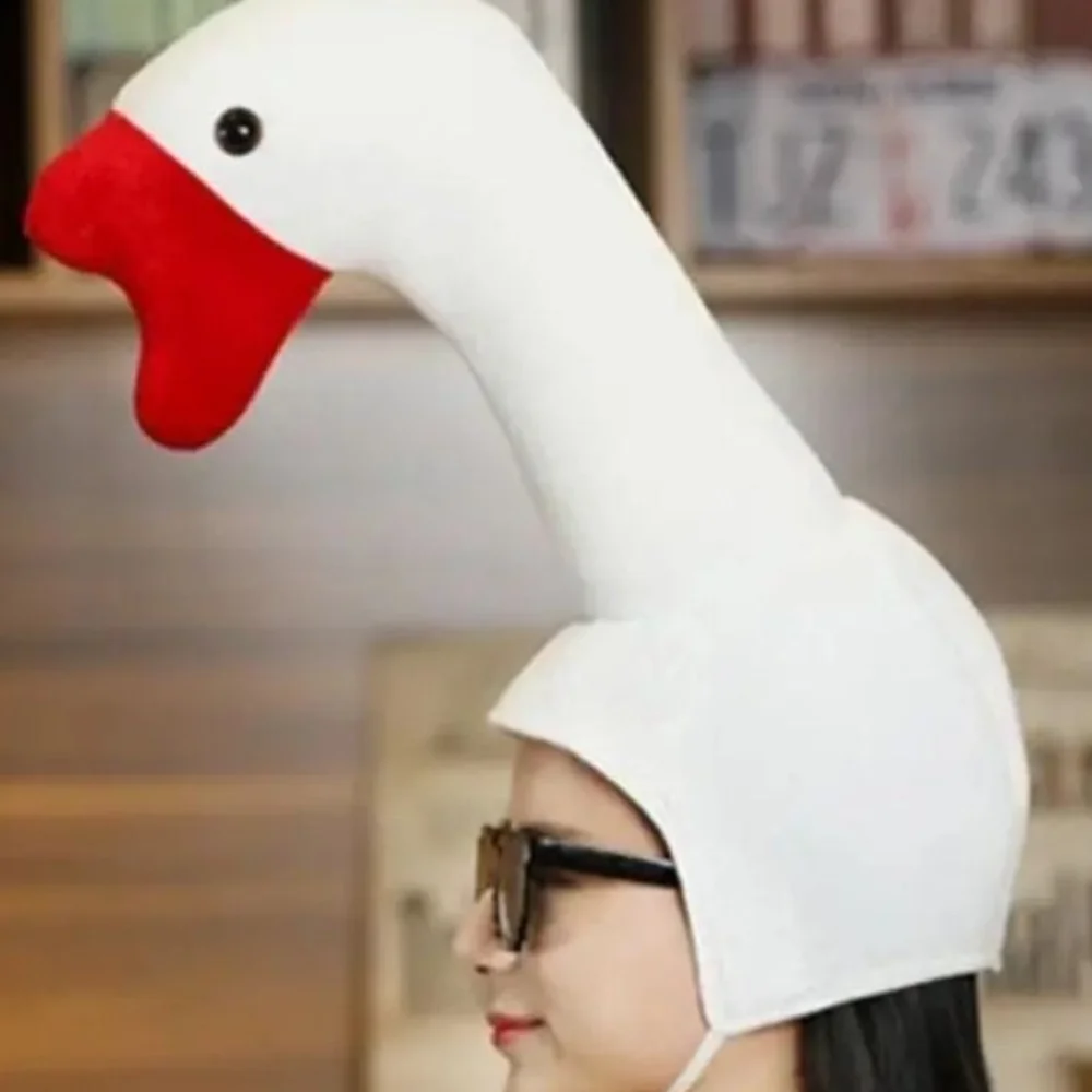 

White/Pink Color Big Goose Headgear Adjustable Design Lightweight Goose Toy Plush Halloween Hat Cartoon Style Creative Shape